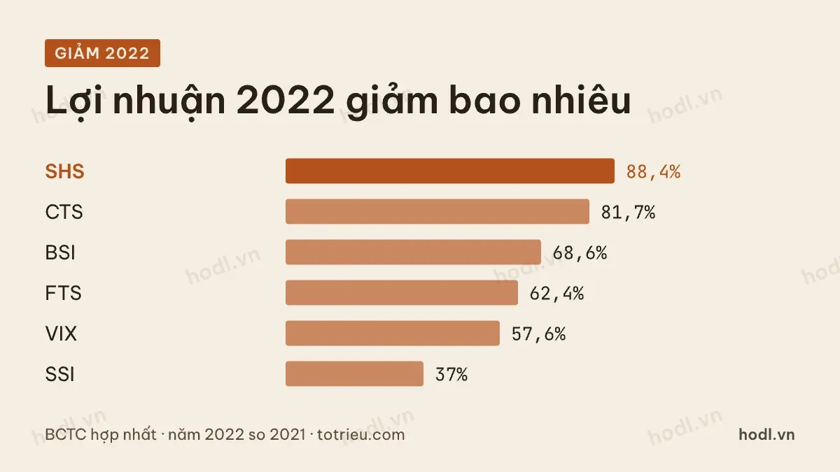 Mức giảm lợi nhuận năm 2022 cho thấy chu kỳ ngành chứng khoán gắt tới đâu