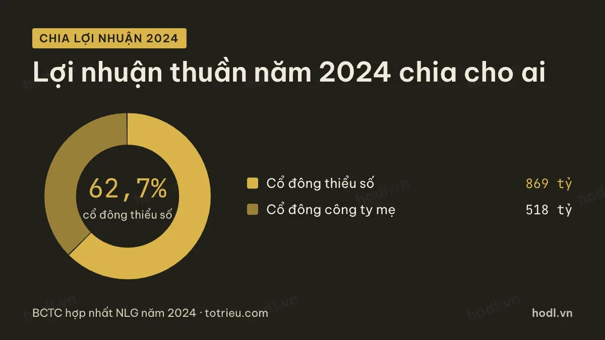 Lợi nhuận chia giữa cổ đông mẹ và đối tác của cổ phiếu NLG