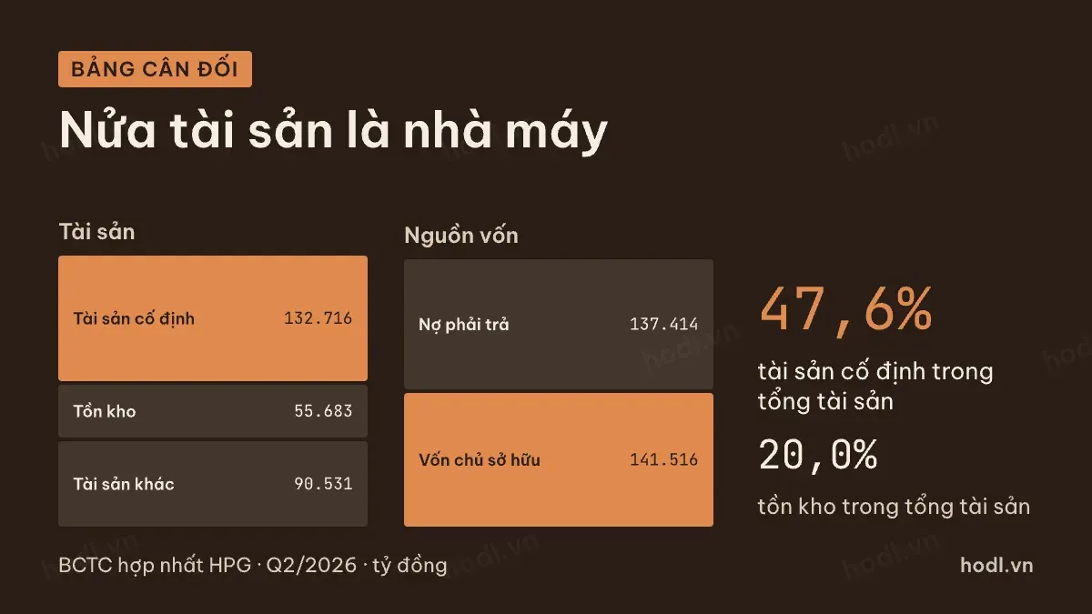 Cấu trúc bảng cân đối của Hoà Phát với tài sản cố định chiếm gần một nửa