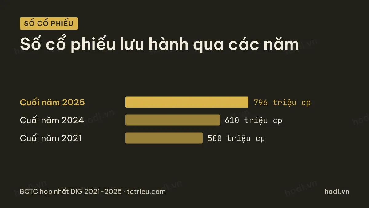 Số cổ phiếu lưu hành của cổ phiếu DIG qua các năm