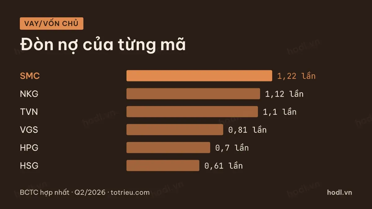 Vay trên vốn chủ sở hữu của các mã thép niêm yết
