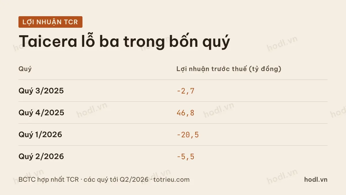 So lợi nhuận trước thuế theo quý của Taicera