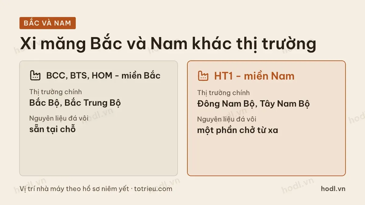 So sánh cổ phiếu vật liệu xây dựng theo vùng miền nhà máy