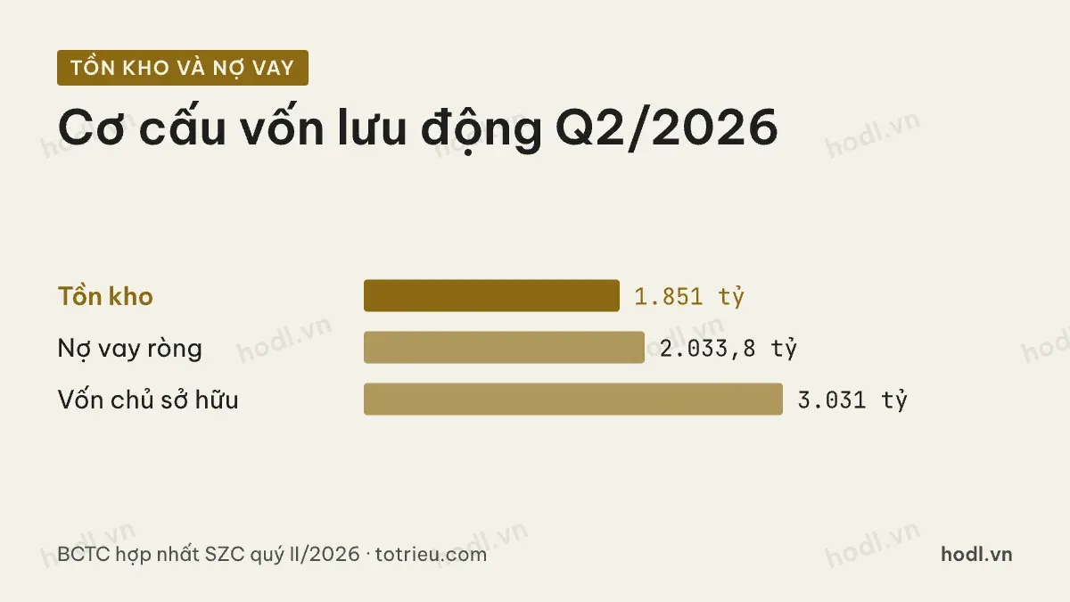 Tồn kho và nợ vay ròng của cổ phiếu SZC