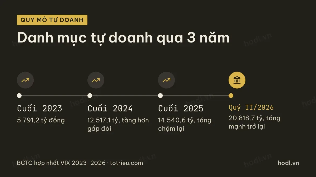 Quy mô danh mục tự doanh qua các năm của cổ phiếu VIX