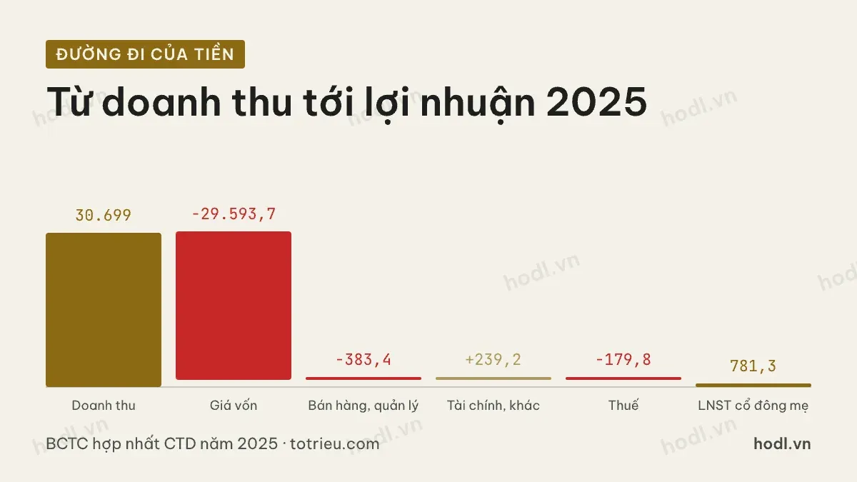Đường đi của doanh thu cổ phiếu CTD năm 2025