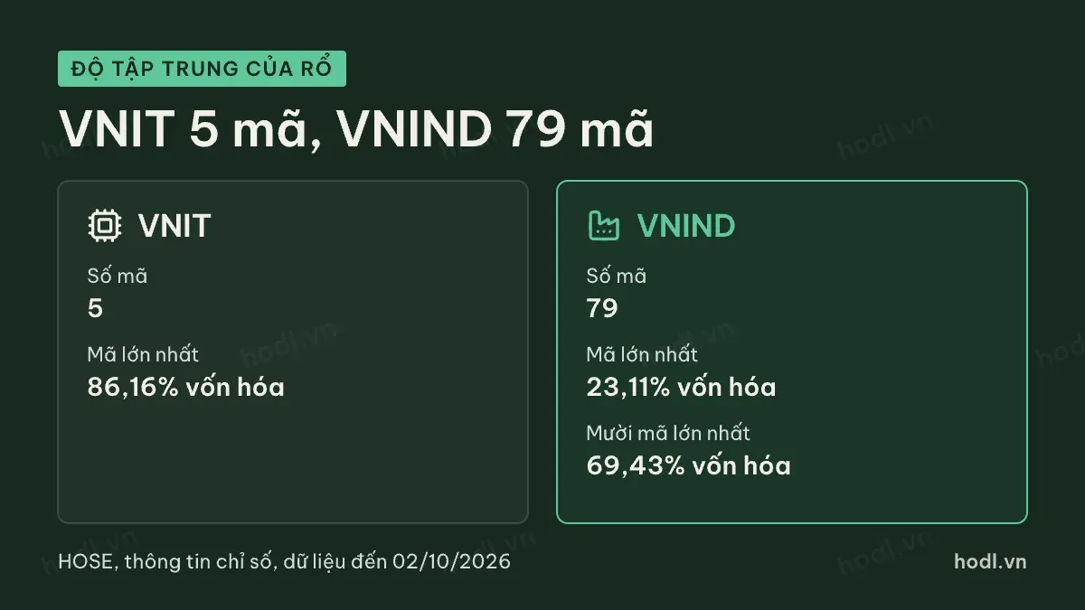 Chỉ số ngành chứng khoán VNIT và VNIND khác nhau về mức tập trung