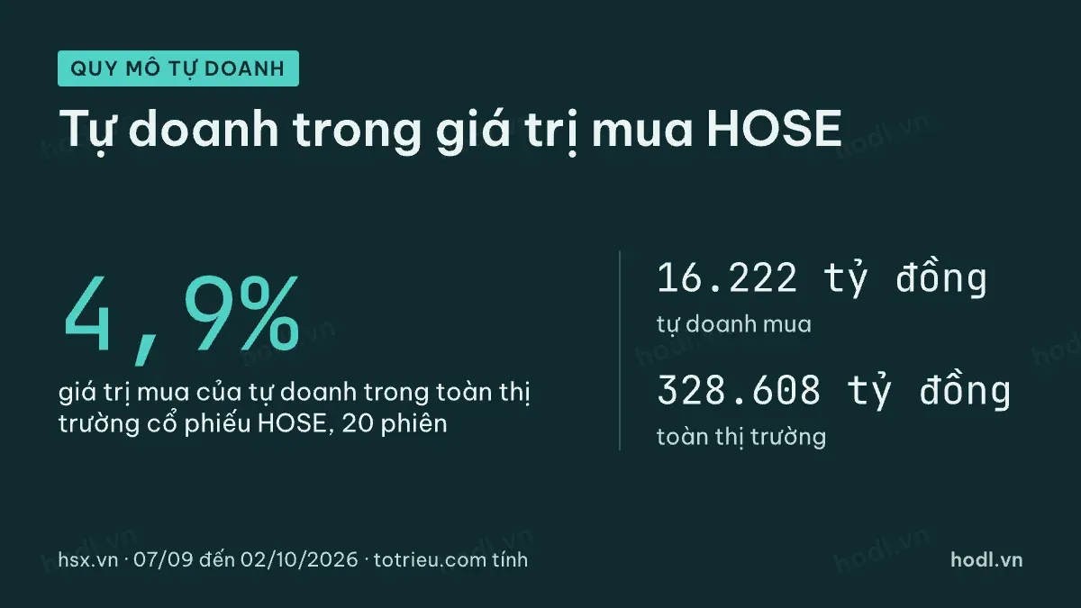 Tự doanh chứng khoán chiếm khoảng 4,9% giá trị mua trên HOSE