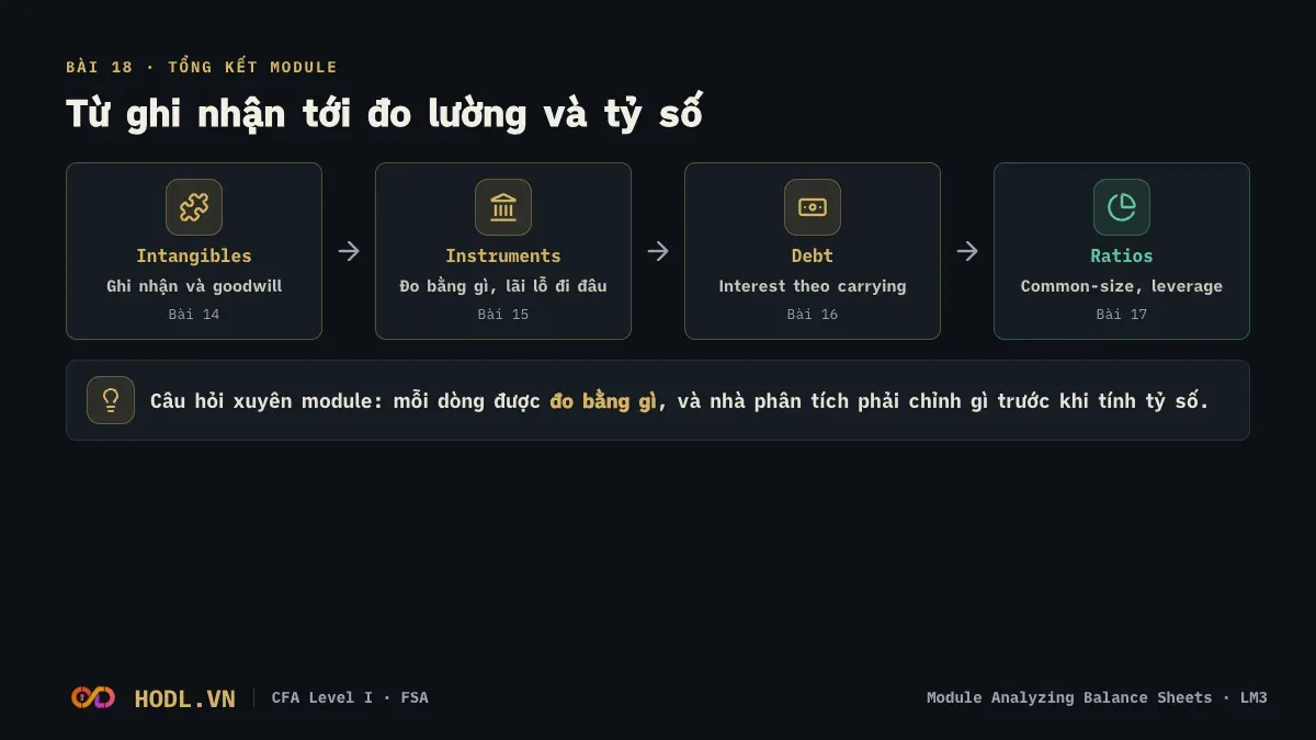 Sơ đồ module Analyzing Balance Sheets: từ tài sản vô hình tới công cụ tài chính, nợ dài hạn và tỷ số
