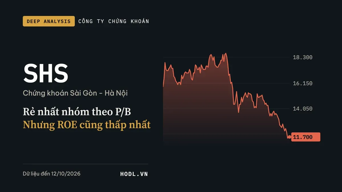 Phân tích cổ phiếu SHS, Chứng khoán Sài Gòn - Hà Nội, rẻ nhất nhóm theo P/B nhưng ROE cũng thấp nhất