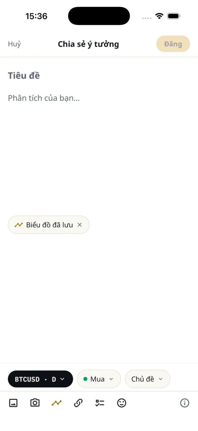 Màn Chia sẻ ý tưởng: tiêu đề, phân tích, biểu đồ đã lưu, mã, hướng và chủ đề