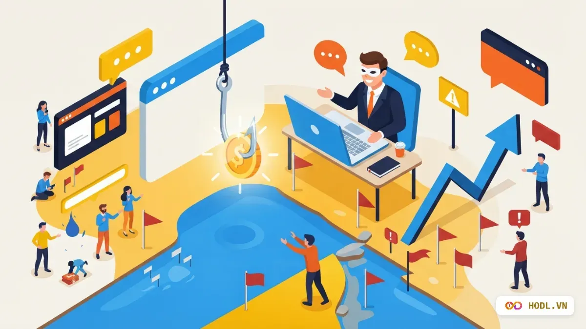 Lưỡi câu mồi coin, kẻ giả mạo sau màn hình và cờ đỏ cắm dọc bờ