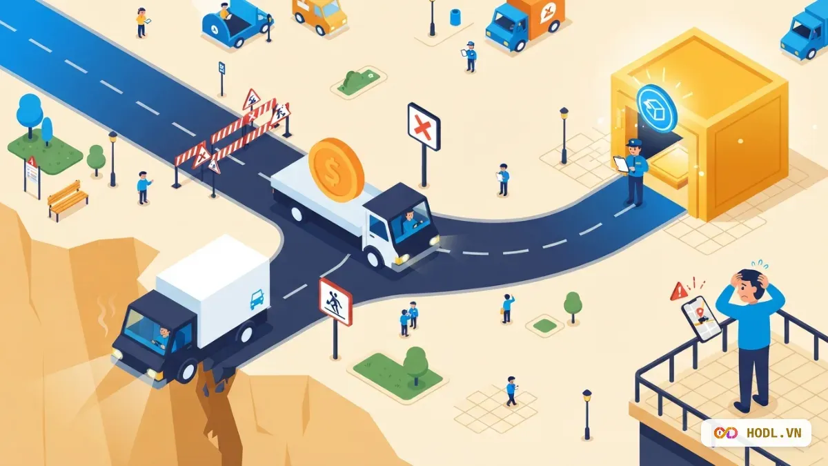 Xe chở coin rẽ nhầm đường vào vách đá