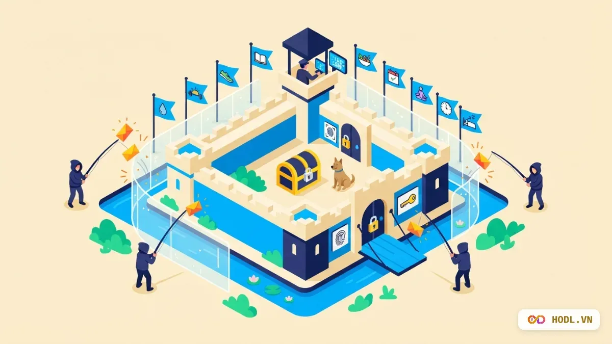 Pháo đài thói quen bảo vệ két coin, kẻ câu mồi bên ngoài hào nước