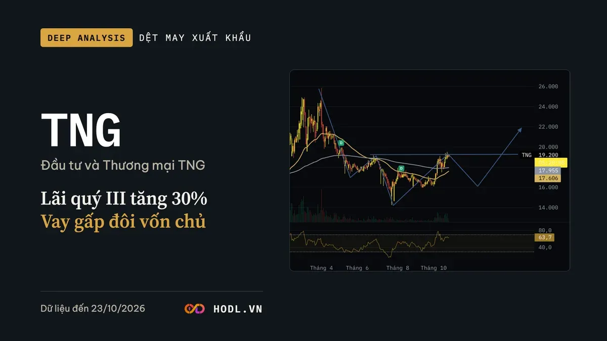 Phân tích cổ phiếu TNG, Đầu tư và Thương mại TNG: lãi quý III tăng 30%, vay gấp đôi vốn chủ, mô hình Vai - Đầu - Vai ngược