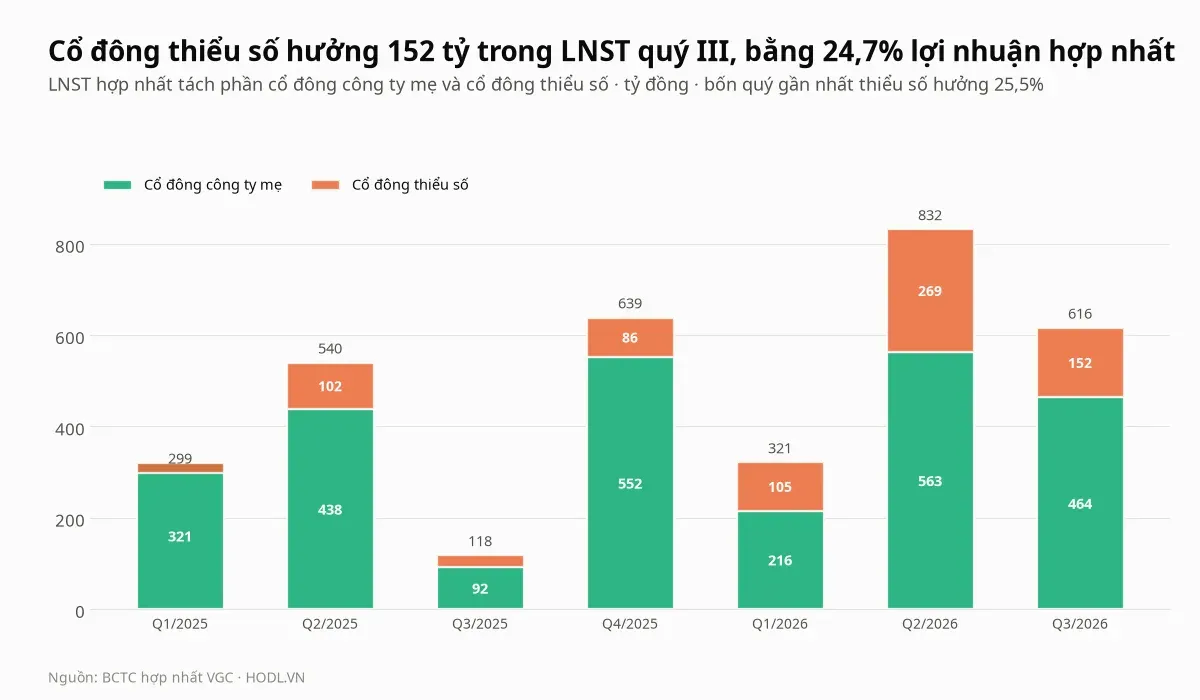 Lợi nhuận sau thuế quý của cổ phiếu VGC tách phần cổ đông công ty mẹ và cổ đông thiểu số