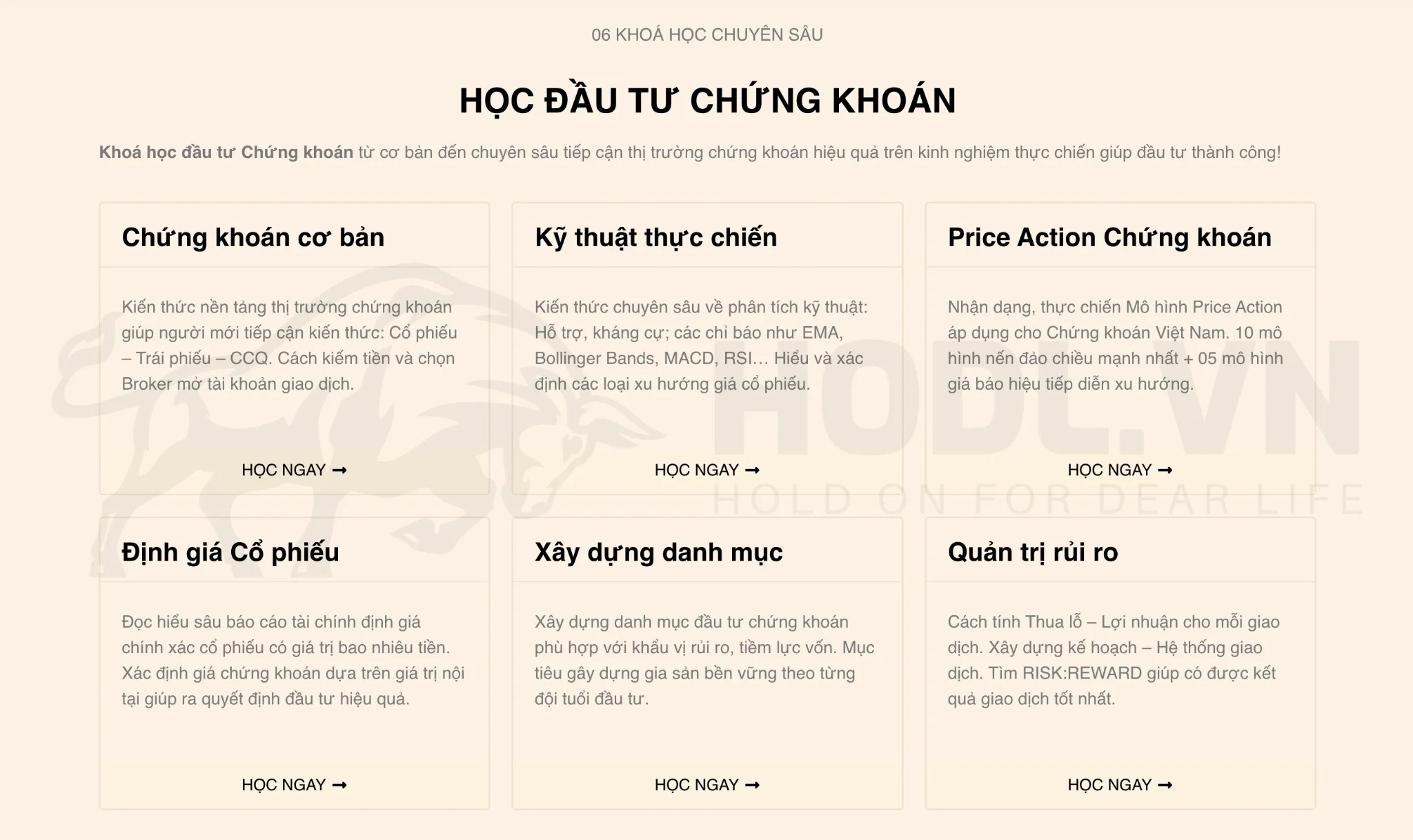 Các khoá học miễn phí hỗ trợ định giá chứng khoán trên HODL.VN