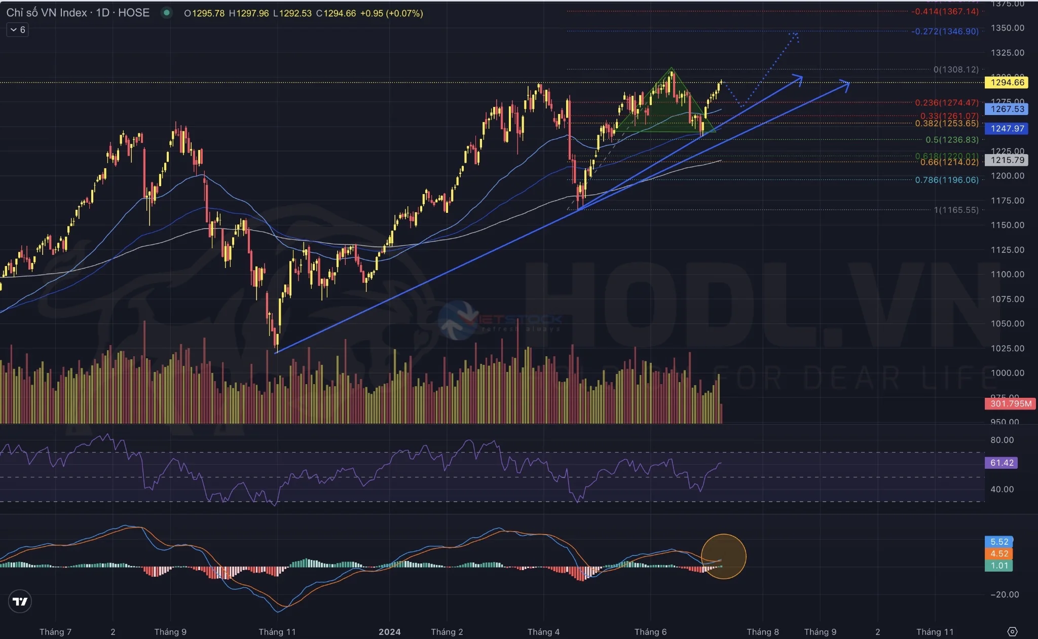Phân tích kỹ thuật VN-INDEX khung ngày - Chuẩn bị cho 6 tháng cuối năm 2024